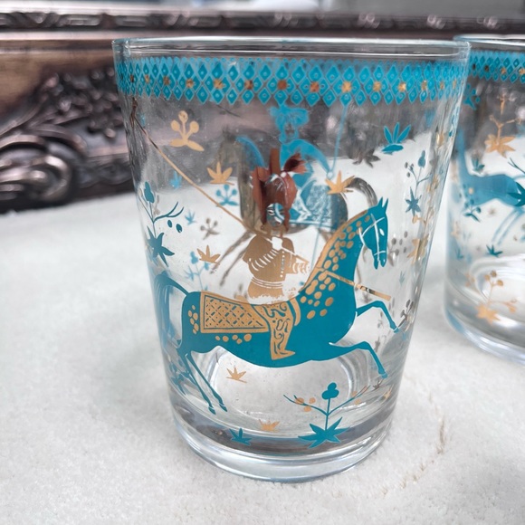 Mid Century Arabian Nights Vintage Horse & Rider glass lowball large rocks set - Picture 6 of 10